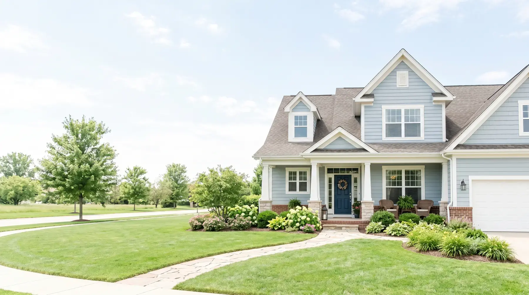 A bright, welcoming suburban family home on a sunny day